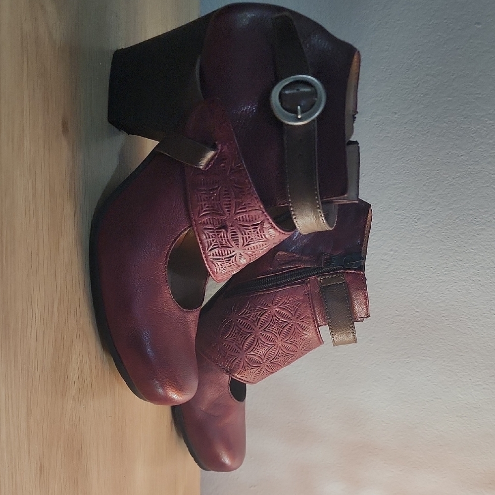 Burgundy Ankle Boots with Buckle.